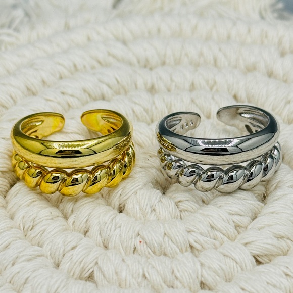Jewelry - 925 Sterling Rings Fashion Geometric Irregular Double Layers Gold & Silver Ring